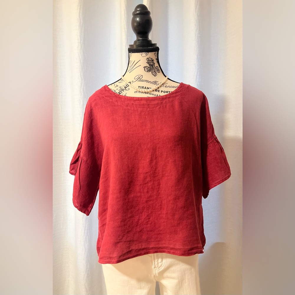 Casual Burgundy Linen Top